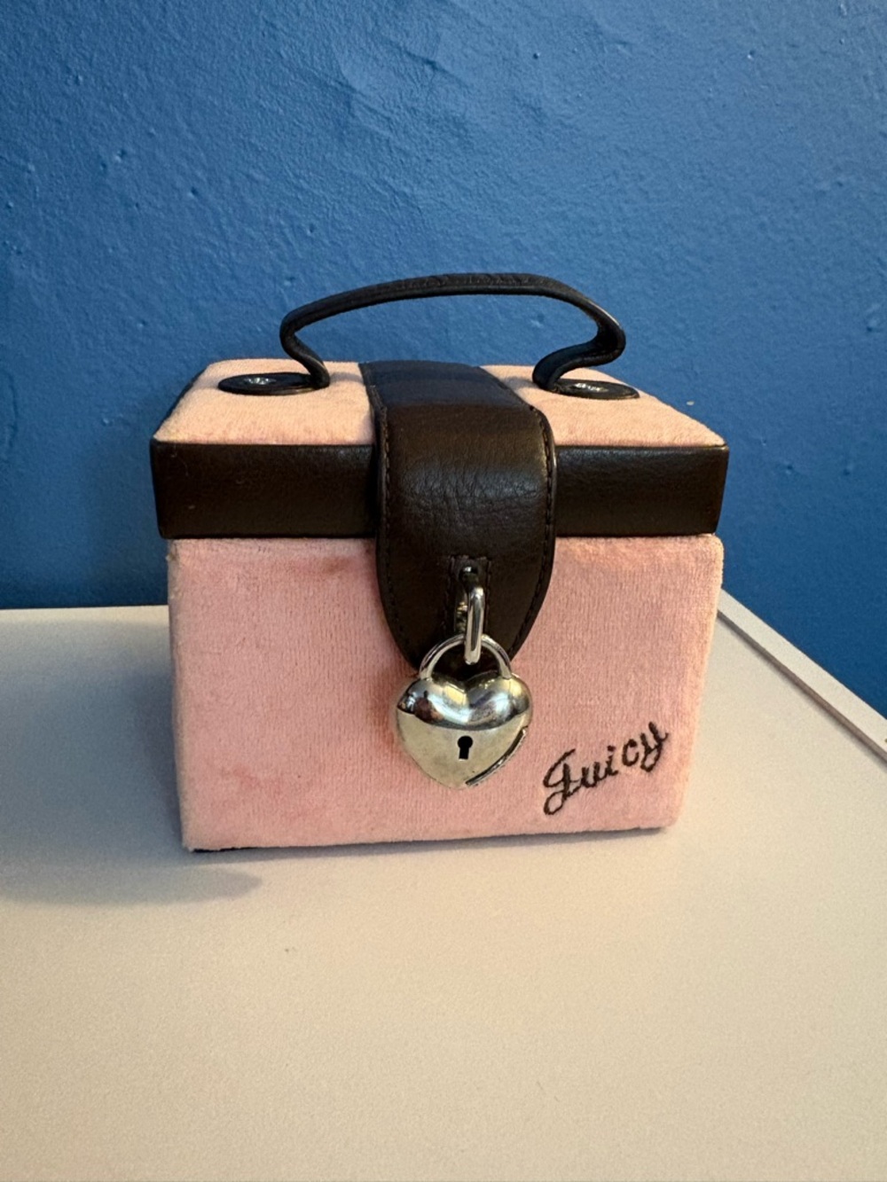 Juicy Couture Pink Velvet Mini Jewelry Box Bag with Heart Padlock